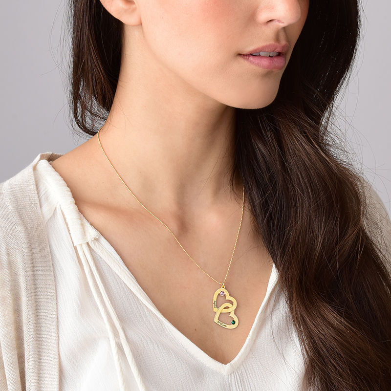 Heart in Heart Necklace with Birthstones - 10K Gold - 3 product photo